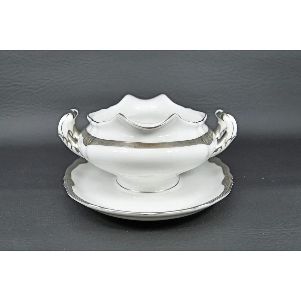 Vtg Franconia Krautheim Selb Bavaria Platina Gravy Boat Attached Service Plate - Picture 3 of 9